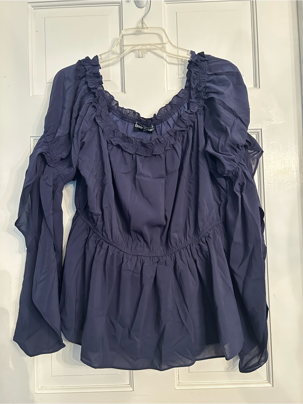 Ruffled Navy Peasant Blouse